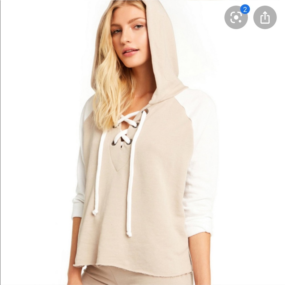 White and Beige Wildfox Lace Up Hoodie S